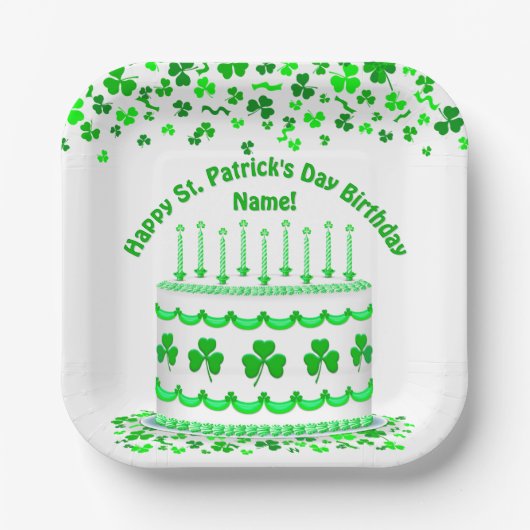 St Patrick's Day Birthday Cake Custom Candles ペーパープレート (正面)