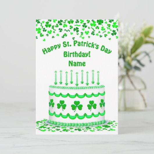St Patrick's Day Birthday Cake Custom Candles Flat カード (スタンド正面)