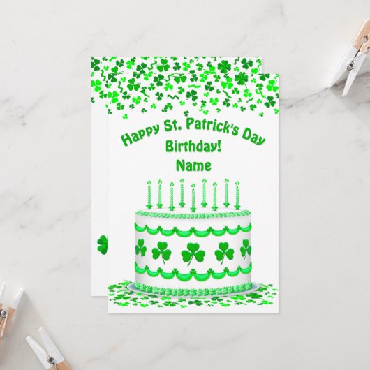 St Patrick's Day Birthday Cake Custom Candles Flat カード (正面/裏面インサイチュ)