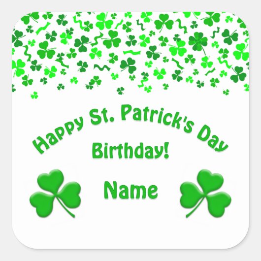 St Patrick's Day Birthday Green Shamrocks Confetti スクエアシール (正面)