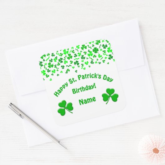 St Patrick's Day Birthday Green Shamrocks Confetti スクエアシール (封筒)