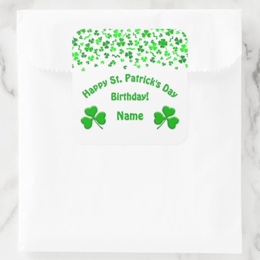 St Patrick's Day Birthday Green Shamrocks Confetti スクエアシール (バッグ)