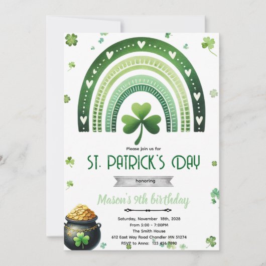 St. Patrick's Day Birthday party invitation 招待状 (正面)