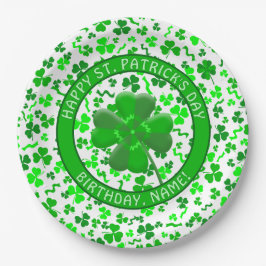 St Patrick's Day Birthday Shamrocks Personalized ペーパープレート