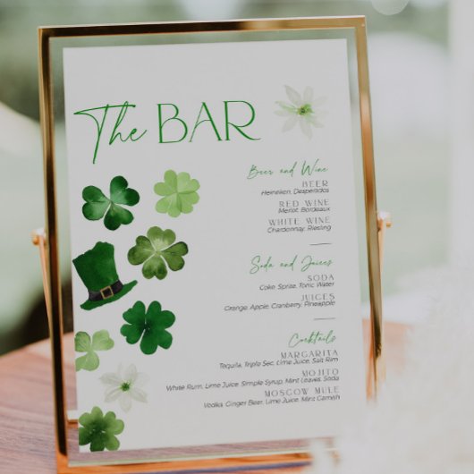 St. Patrick's Day Bridal Bar Menu Cocktail Drinks 台座サイン
