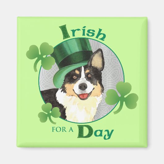 St. Patrick's Day Cardigan Welsh Corgi マグネット (正面)