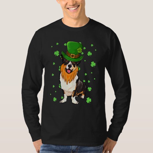 St Patricks Day Cardigan Welsh Corgi Dog Shamrock Tシャツ (正面)