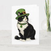 St Patricks Day Cat Leprechaun Shamrock Cat Kitten カード (正面)