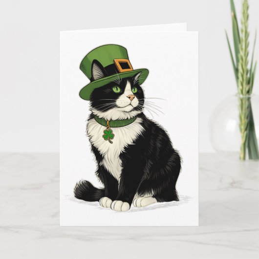 St Patricks Day Cat Leprechaun Shamrock Cat Kitten カード (正面)