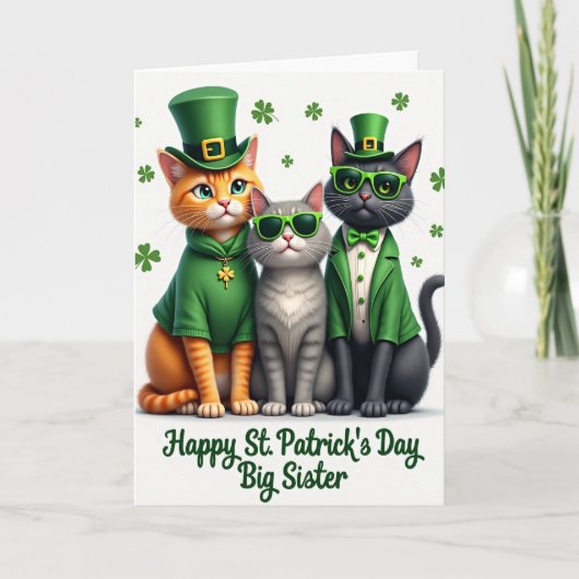 St Patricks Day Cats Big Sister Card カード (正面)