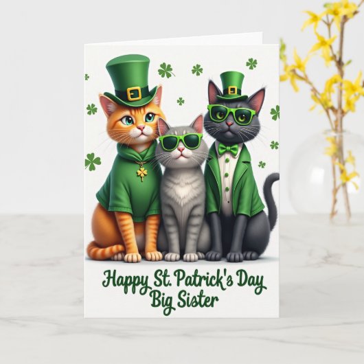 St Patricks Day Cats Big Sister Card カード (黄色い花)