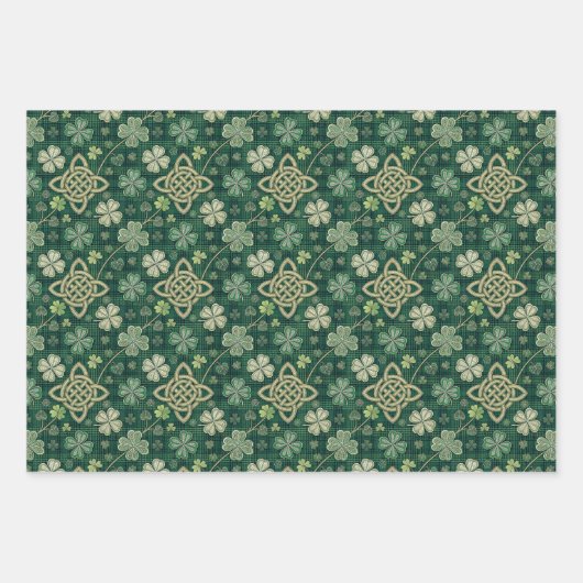 St Patrick's Day Celtic Knot 4 Leaf Clover Plaid ラッピングペーパーシート (正面)