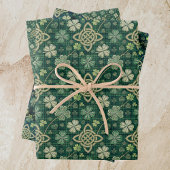 St Patrick's Day Celtic Knot 4 Leaf Clover Plaid ラッピングペーパーシート