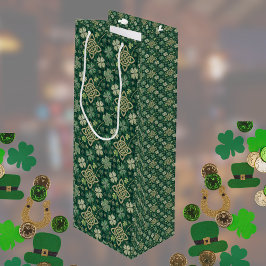 St Patrick's Day Celtic Knot 4 Leaf Clover Plaid ワインギフトバッグ