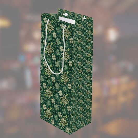 St Patrick's Day Celtic Knot 4 Leaf Clover Plaid ワインギフトバッグ