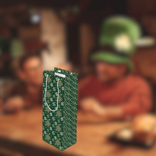 St Patrick's Day Celtic Knot 4 Leaf Clover Plaid ワインギフトバッグ