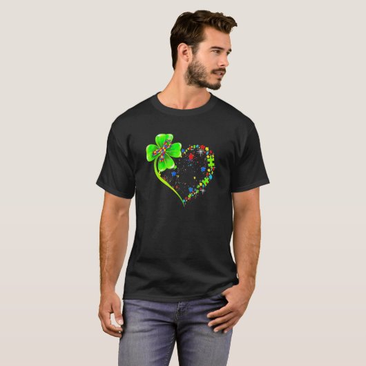 St Patricks Day Clover Autism Funny Autism Awarene Tシャツ (正面フル)