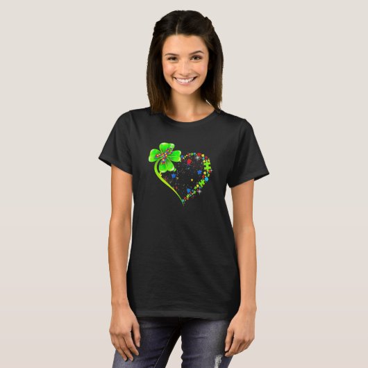 St Patricks Day Clover Autism Funny Autism Awarene Tシャツ (正面フル)