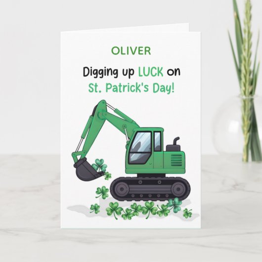 St Patricks Day Construction Excavator Digging Up  カード (正面)