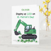 St Patricks Day Construction Excavator Digging Up  カード (黄色い花)