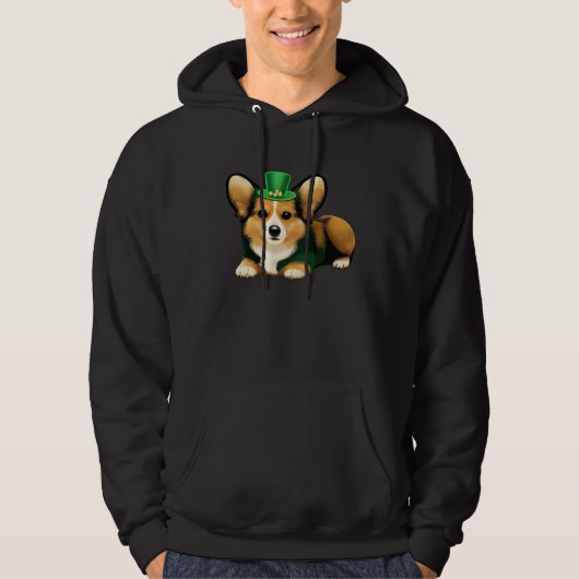 St Patrick's Day Corgi Dog Irish Shamrock Leprecha パーカ (正面)