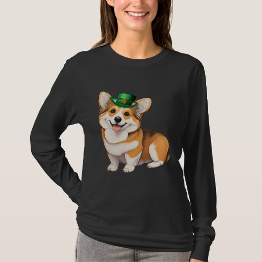 St Patrick's Day Corgi Dog Irish Shamrock Leprecha Tシャツ (正面)