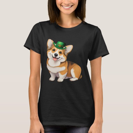 St Patrick's Day Corgi Dog Irish Shamrock Leprecha Tシャツ (正面)