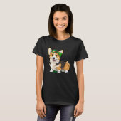 St Patrick's Day Corgi Dog Irish Shamrock Leprecha Tシャツ (正面フル)