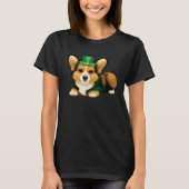 St Patrick's Day Corgi Dog Irish Shamrock Leprecha Tシャツ (正面)