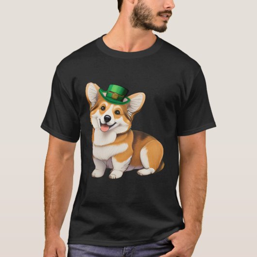 St Patrick's Day Corgi Dog Irish Shamrock Leprecha Tシャツ (正面)
