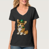 St Patrick's Day Corgi Dog Irish Shamrock Leprecha Tシャツ (正面)