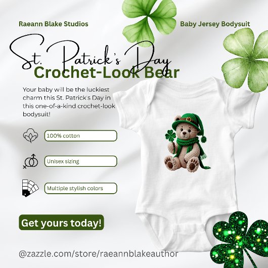 St. Patrick's Day Crochet-Look Bear  ベビーボディスーツ