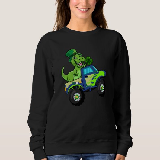 St Patricks Day Cute Dinosaur Monster Truck Kids B スウェットシャツ (正面)