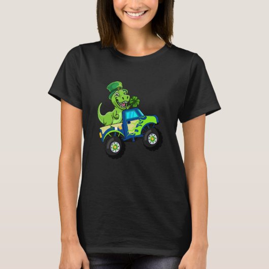 St Patricks Day Cute Dinosaur Monster Truck Tシャツ (正面)
