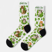 St. Patrick's Day Cute Kitten & Shamrock Cat Lover ソックス (左)