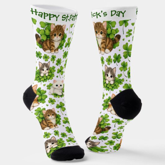 St. Patrick's Day Cute Kitten & Shamrock Cat Lover ソックス (傾斜あり)