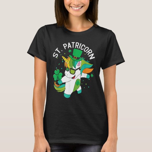 St Patricks Day Dabbing Unicorn Leprechaun Leprico Tシャツ (正面)