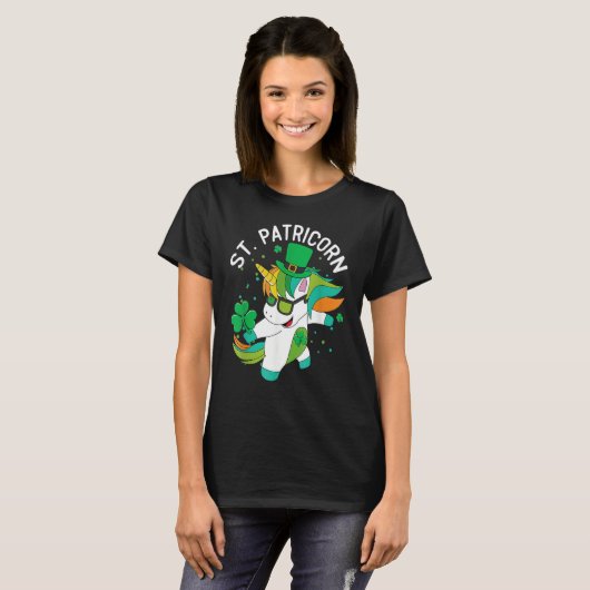 St Patricks Day Dabbing Unicorn Leprechaun Leprico Tシャツ (正面フル)