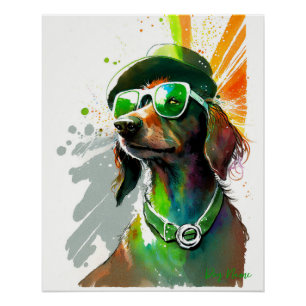 St Patricks Day - Dachshund Dog Irish Costume ポスター
