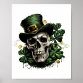 St Patricks Day Dark Irish Skull With Shamrocks T  ポスター (正面)