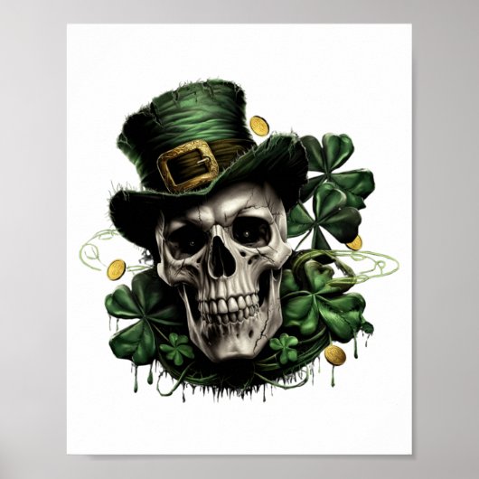 St Patricks Day Dark Irish Skull With Shamrocks T  ポスター (正面)