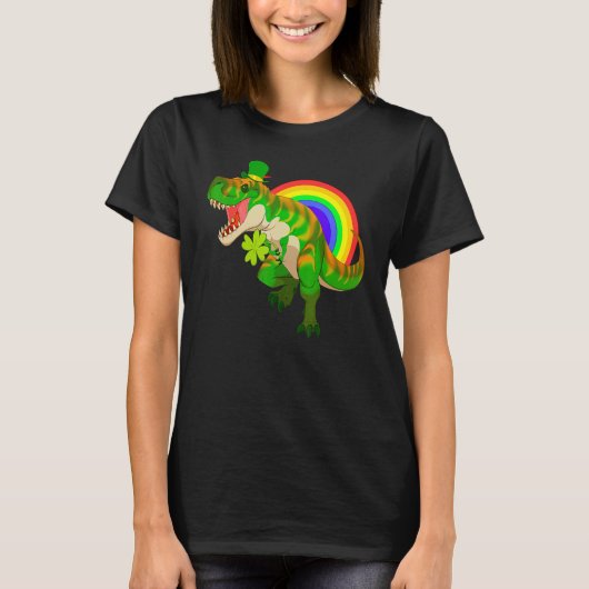 St Patricks Day Dinosaur Irish Green T-Rex Leprech Tシャツ (正面)