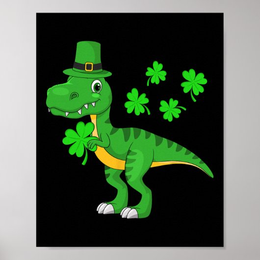 St Patricks Day Dinosaur Shamrock Leprechaun Hat K ポスター (正面)