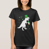 St Patricks day dinosaur t-rex with irish flag for Tシャツ (正面)