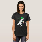 St Patricks day dinosaur t-rex with irish flag for Tシャツ (正面フル)