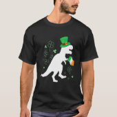 St Patricks day dinosaur t-rex with irish flag for Tシャツ (正面)
