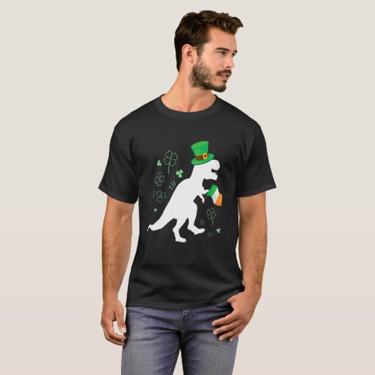 St Patricks day dinosaur t-rex with irish flag for Tシャツ (正面フル)