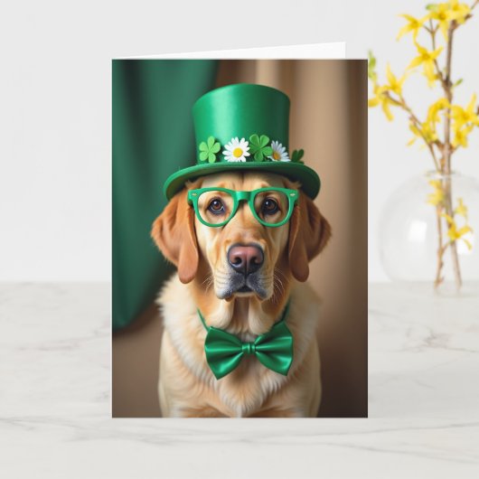 St Patricks Day Dog Photo Card カード (黄色い花)
