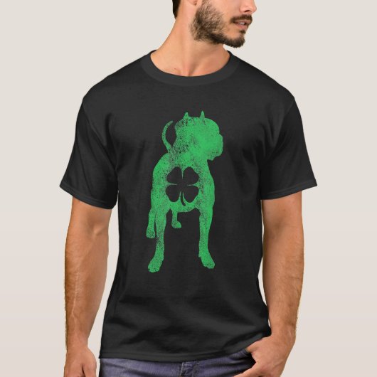 St Patrick's Day Dog Pit Bull Shamrock Clover Iris Tシャツ (正面)