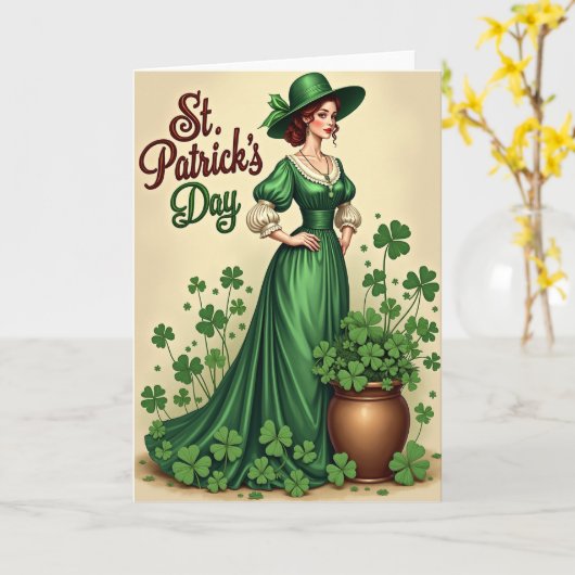 St Patricks Day Emerald Gown Card カード (黄色い花)